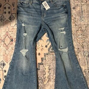 Torrid Light Blue Distressed Flare Jeans VINTAGE STRETCH SUPER FLARE 12R